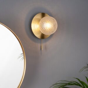 Laura Ashley Prague Bathroom Wall Light In Satin Brass Finish With Glass Shade IP44