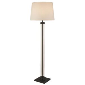 Pedestal White Fabric Shade Floor Lamp In Black