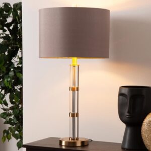 Exeter Dark Taupe Faux Silk Shade Table Lamp With Champagne Gold Base