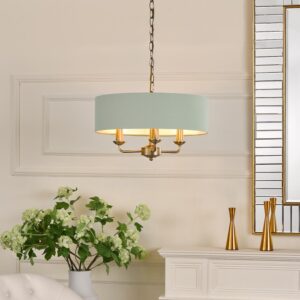 Laura Ashley Sorrento 3 Light Ceiling Chandelier In Matt Antique Brass With Green Shade LA3756409-Q