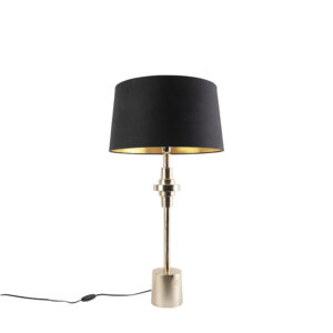 Art deco table lamp black with cotton shade black 45 cm – Diverso