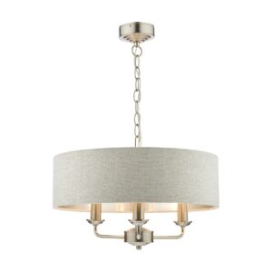 Laura Ashley Sorrento 3 Light Armed Fitting Ceiling Lighting Brushed Chrome with Natural Shade