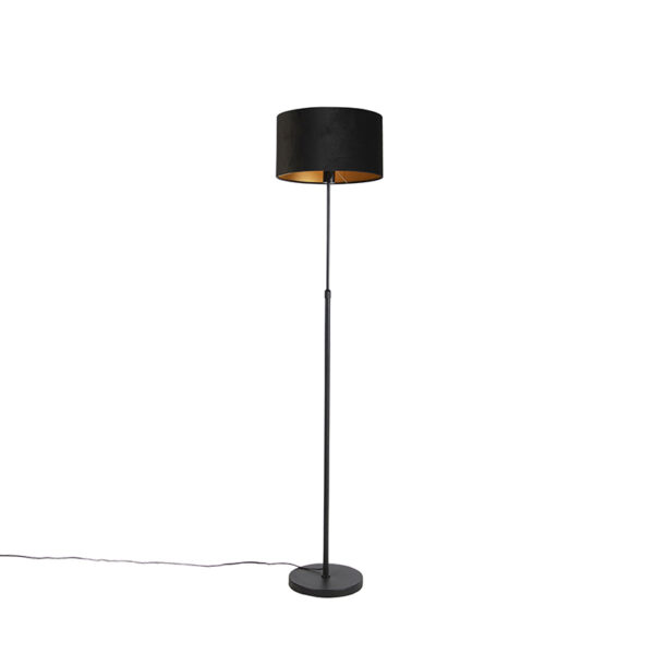 Floor Lamp Black with 35cm Black Velvet Shade - Parte