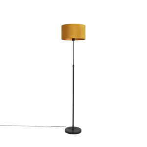 Floor lamp black with velor shade ocher yellow with gold 35 cm - Parte