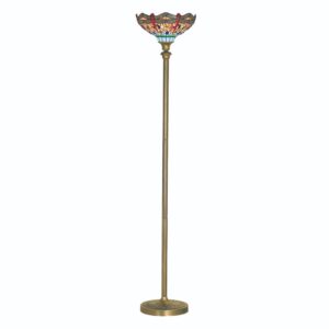 Dragonfly Stained Glass Floor Lamp In Antique Brass