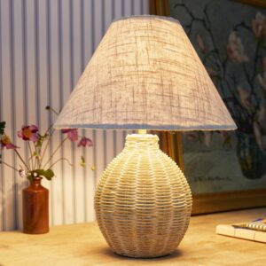 Laura Ashley Fernhill Table Lamp In Matt Cream With Natural Linen Shade LA3756396-Q