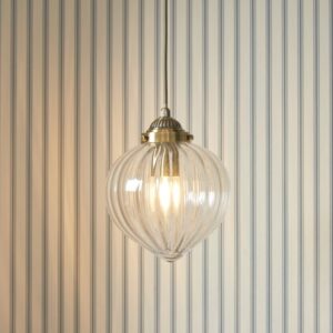 Laura Ashley Whitham Ceiling Pendant Light In Antique Brass With Glass Shade LA3756404-Q