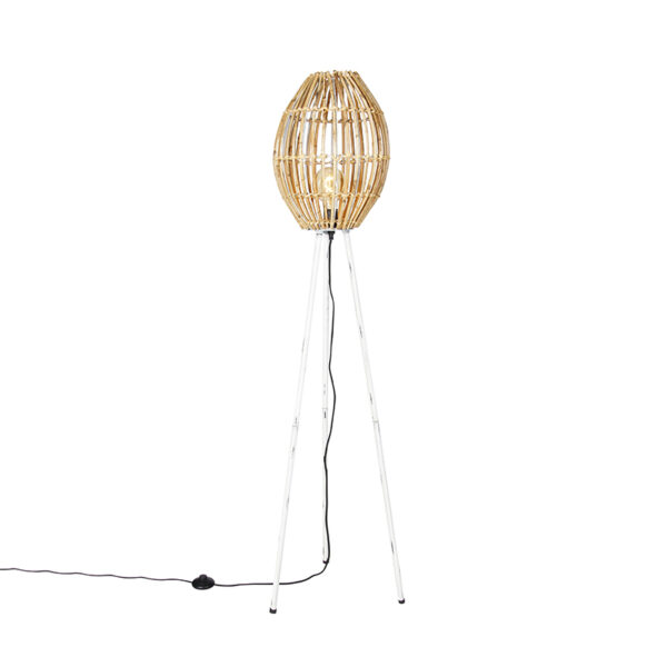 Rural floor lamp tripod bamboo with white - Canna Capsule