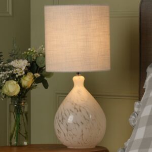 Laura Ashley Confetti White Art Glass Table Lamp With Silver Linen Shade LA3756332-Q