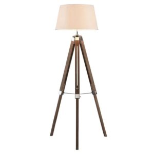 Baline Cream Fabric Shade Floor Lamp With Brown Tripod Base