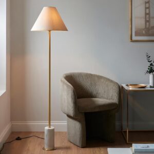 Bemidji Natural Linen Fabric Shade Floor Lamp In Brass