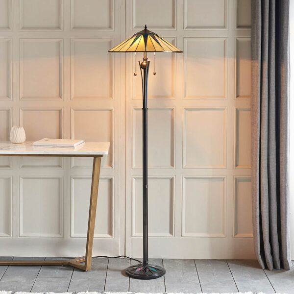 Dark Star Tiffany Cream Glass Floor Lamp In Black