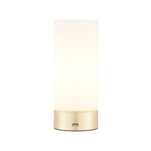 Destin Opal Glass Cylindrical Shade USB Table Lamp In Brass