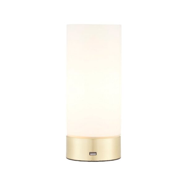 Destin Opal Glass Cylindrical Shade USB Table Lamp In Brass