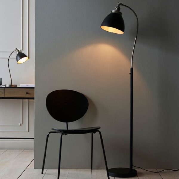 Funner Metal Shade Tall Floor Lamp In Matt Black