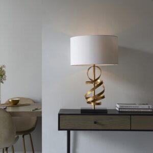 Goshen Cotton Shade Table Lamp With Marble Base In Ivory Gold