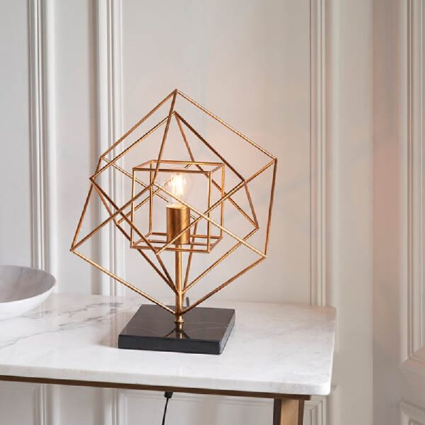 Goshen Metal Table Lamp With Marble Base In Antique Gold