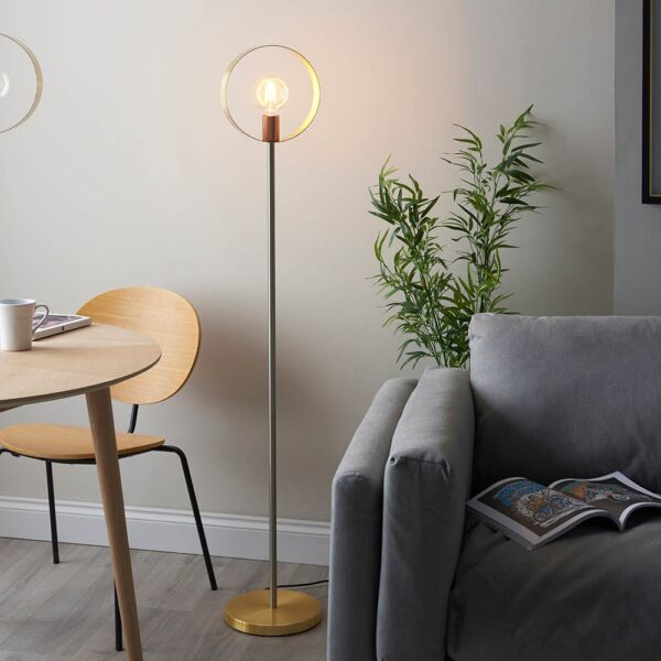 Holmdel Metal Floor Lamp In Brushed Nickel And Copper Brass