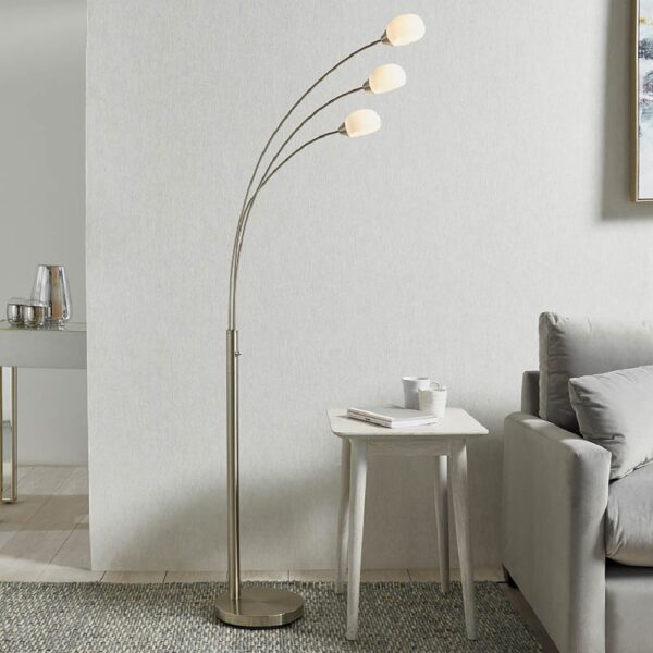 Jeddah 5 Light White Shades Floor Lamp In Satin Nickel