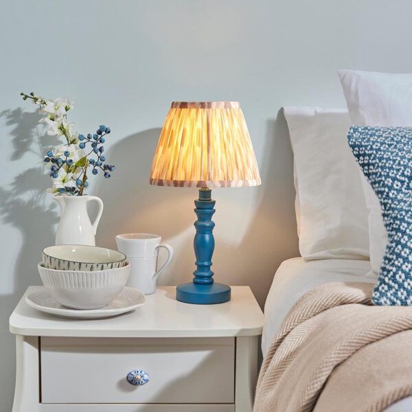 Laredo Neutral 20cm Shade Wood Table Lamp In Marlin Blue