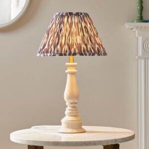 Laredo Pearl Grey 30cm Shade Resin Table Lamp In Almond White