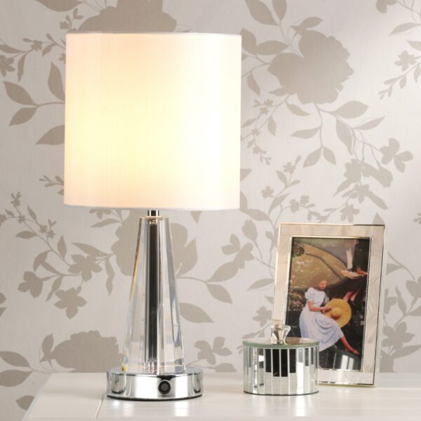 Laura Ashley Blake Portable LED Crystal Glass Table Lamp With Ivory Shade