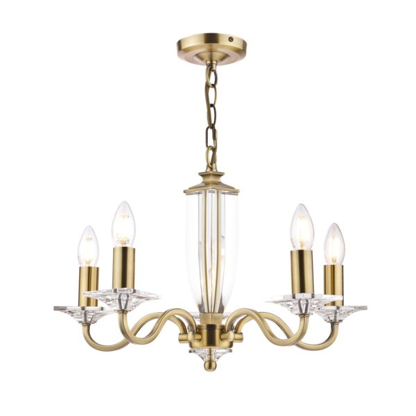 Laura Ashley Carson Cut Glass 5 Light Chandelier In Antique Brass Finish