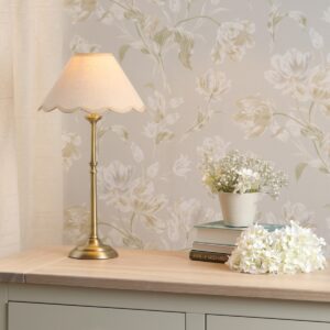 Laura Ashley Cordwell Table Lamp In Antique Brass With Scalloped Natural Linen Shade