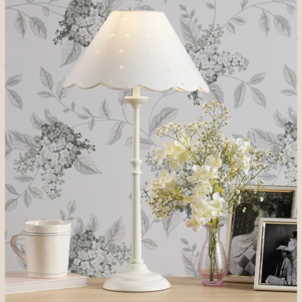 Laura Ashley Cordwell Table Lamp In Matt White With Scalloped White Cotton Shade