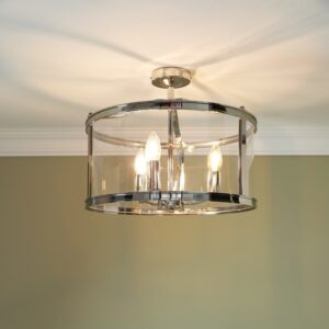 Laura Ashley Harrington 3 Light Semi Flush Ceiling Light In Polished Nickel With Glass Panel LA3756310-Q