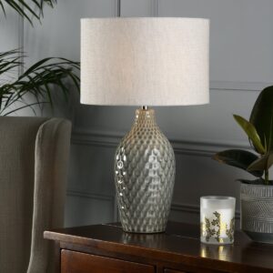 Laura Ashley Heathfield Ceramic Table Lamp In Gloss Grey Finish With Linen Shade