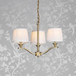 Laura Ashley Hemsley 3 Light Ceiling Pendant In Matt Antique Brass With Ivory Shades