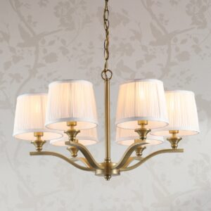 Laura Ashley Hemsley 6 Light Ceiling Chandelier In Matt Antique Brass With Ivory Shades