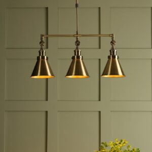 Laura Ashley LA3756149-Q Rufus 3 Light Bar Ceiling Pendant Light In Antique Brass Finish