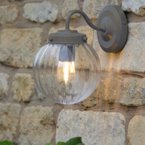 Laura Ashley LA3756164-Q Georgie Outdoor Wall Light In Matt Grey Finish With Ribbed Glass Shade IP44