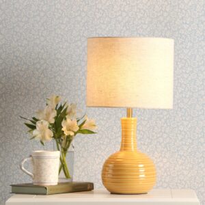 Laura Ashley Padley Ceramic Table Lamp In Ochre With Natural Linen Shade