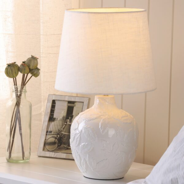 Laura Ashley Redhall Table Lamp In White Ceramic With Cream Linen Shade