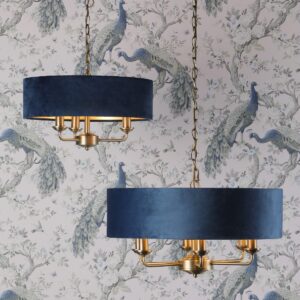 Laura Ashley Sorrento 6 Light Ceiling Pendant Light In Antique Brass Finish Blue Velvet Shade LA3756237-Q