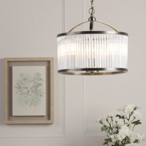 Laura Ashley Sutton 3 Light Ceiling Pendant In Matt Antique With Ribbed Glass Rods