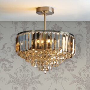 Laura Ashley Vienna Champagne Crystal 3 Light Semi Flush Ceiling Light In Antique Brass Finish LA3756327-Q