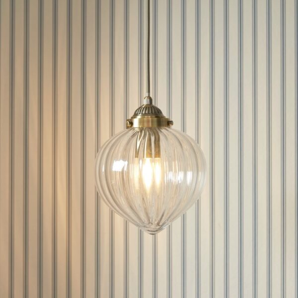 Laura Ashley Whitham Ceiling Pendant Light In Antique Brass With Glass Shade LA3756404-Q