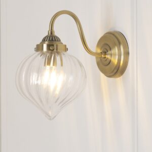 Laura Ashley Whitham Wall Light In Antique Brass Finish With Ribbed Glass Shade