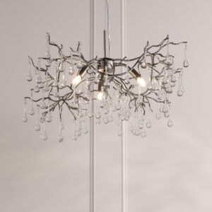 Laura Ashley Willow 3 Light Ceiling Pendant In Satin Pewter Finish With Crystal