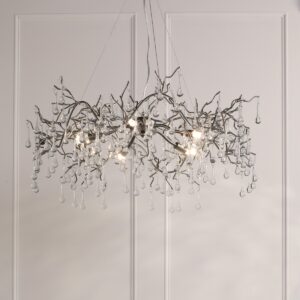 Laura Ashley Willow 5 Light Ceiling Pendant In Satin Pewter Finish With Crystal