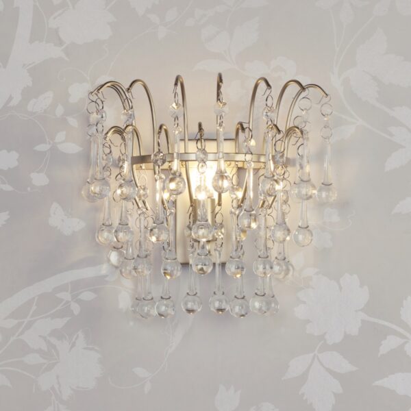 Laura Ashley Willow Wall Light In Satin Champagne Finish With Crystal