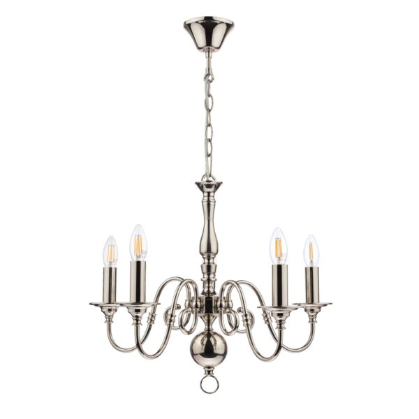 Laura Ashley Winchester 5 Light Ceiling Chandelier In Polished Nickel Finish