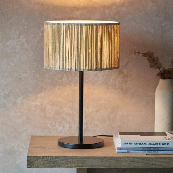 Leander Natural Seagrass Drum Shade Table Lamp In Matt Black