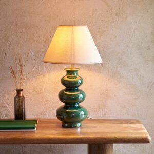 Lenoir White 30cm Shade Ceramic Table Lamp In Gloss Green