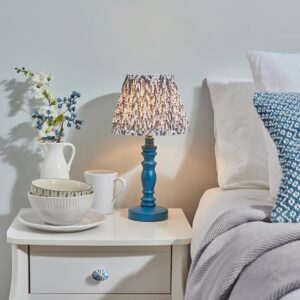 Lincoln Pearl Grey 20cm Shade Wood Table Lamp In Marlin Blue