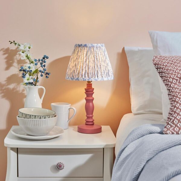 Lincoln Shell Bay Blue 20cm Shade Wood Table Lamp In Pink Clay